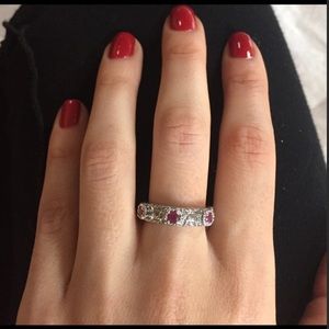 Judith Ripka ring w/real ruby’s and CZ’s in silver